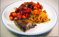 Hirschsteak mit Shiratakinudeln und Gemuese